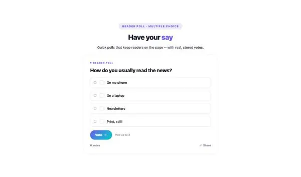 News & Magazine 62 section — Reader Poll · Multiple choice