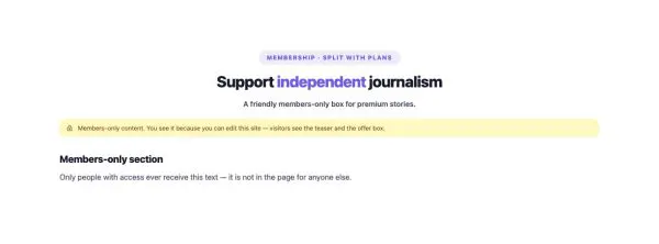 News & Magazine 72 section — Paywall / Content Lock · Split with plans