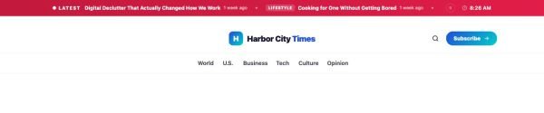 News & Magazine 93 section — Breaking news bar + centered masthead