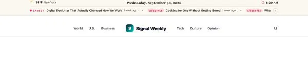 News & Magazine 94 section — Masthead + split menu · print style