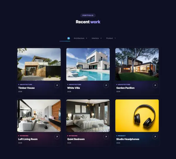 Portfolio 02 section — Masonry · dark