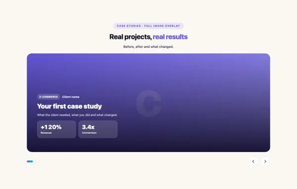 Portfolio 13 section — Case Study Slider · Full image overlay