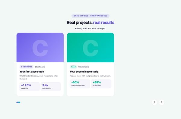 Portfolio 14 section — Case Study Slider · Card carousel