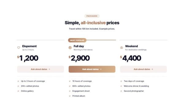 Pricing 08 section — Photography packages