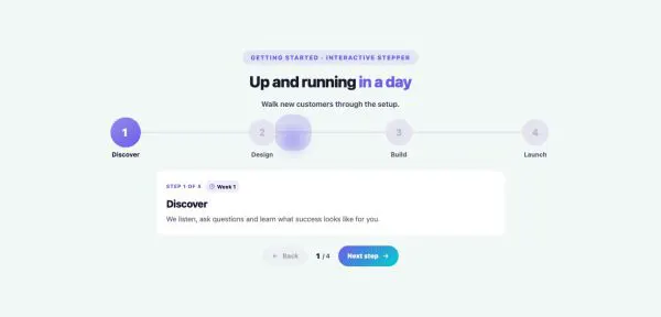 Process 11 section — Process / Steps Flow · Interactive Stepper