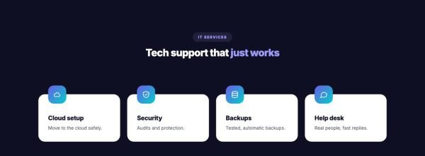 Services 04 section — Icon boxes · floating dark