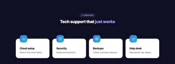 Services 04 section — Icon boxes · floating dark