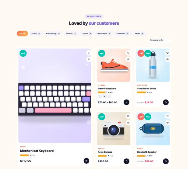 Shop 02 section — Product bento