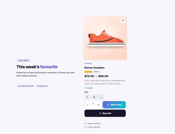 Shop 08 section — Product spotlight with add to cart