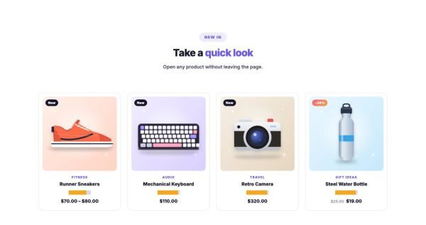 Shop 11 section — Products with quick view