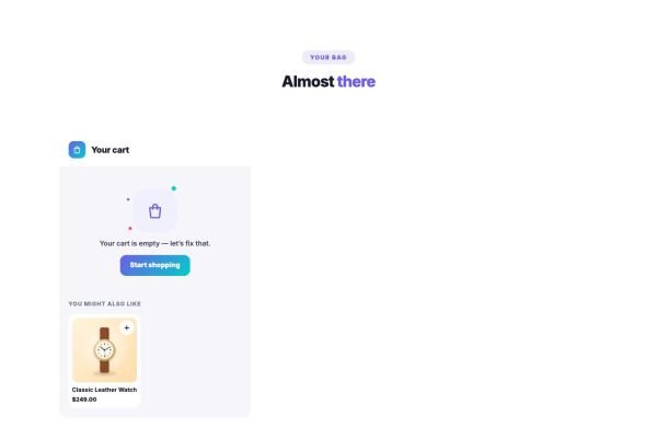 Shop 13 section — Cart summary panel
