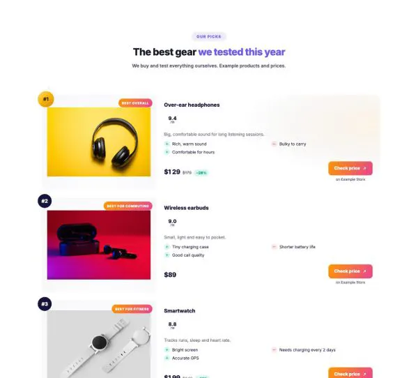 Shop 15 section — Affiliate picks · ranked
