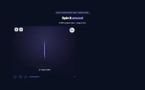 Shop 17 section — 360° Product Viewer · Dark stage