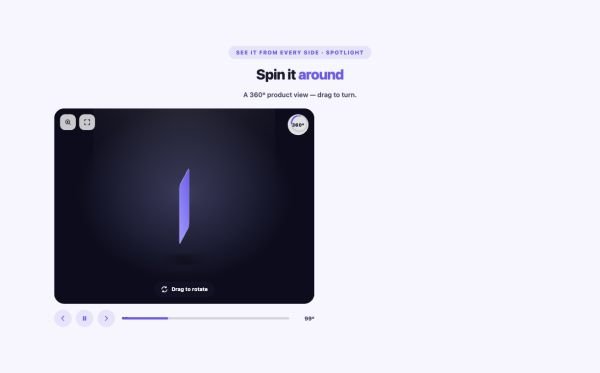 Shop 19 section — 360° Product Viewer · Spotlight