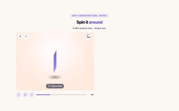 Shop 20 section — 360° Product Viewer · Pastel