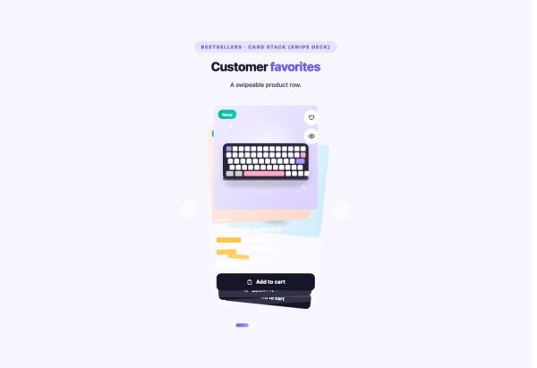 Shop 26 section — Product Carousel · Card stack (swipe deck)