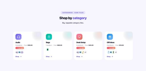 Shop 31 section — Product Category Grid · Icon tiles