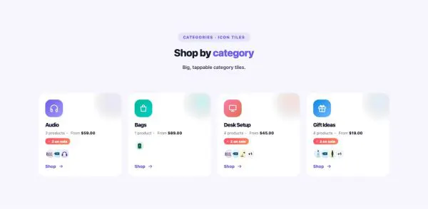 Shop 31 section — Product Category Grid · Icon tiles