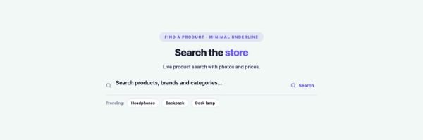 Shop 48 section — WooCommerce Search · Minimal underline