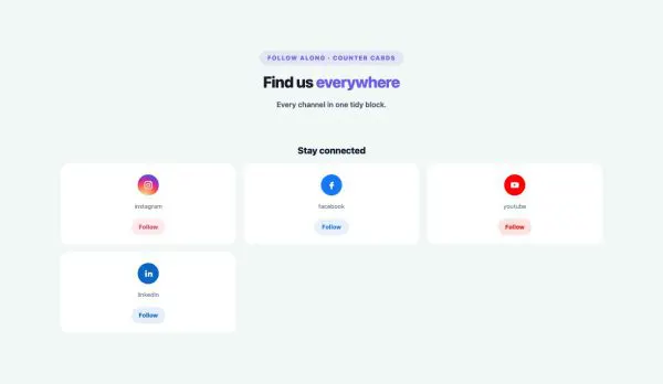 Social 09 section — Social Follow · Counter cards