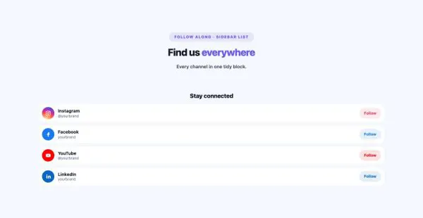 Social 10 section — Social Follow · Sidebar list