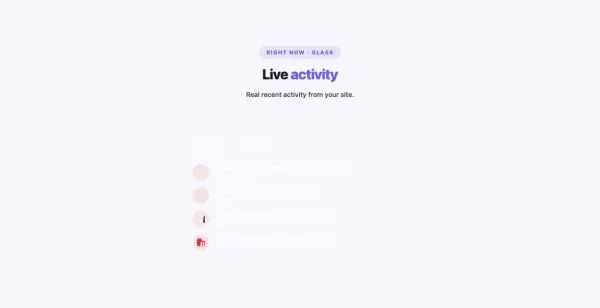 Social 13 section — Recent Activity Feed · Glass