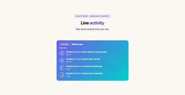 Social 14 section — Recent Activity Feed · Gradient accent
