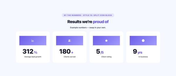 Stats 12 section — Counter Up · Style 10: Split Icon Block