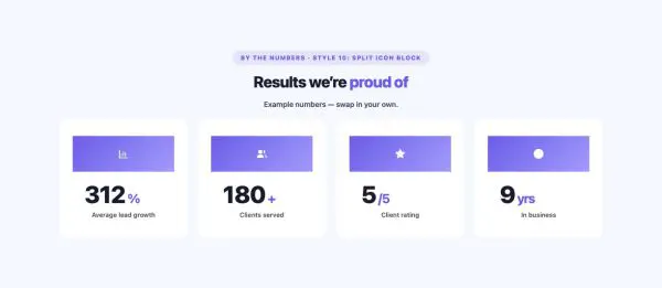 Stats 12 section — Counter Up · Style 10: Split Icon Block
