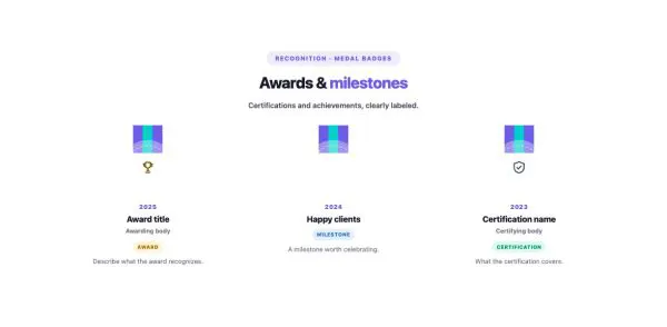 Stats 13 section — Achievements Grid · Medal badges