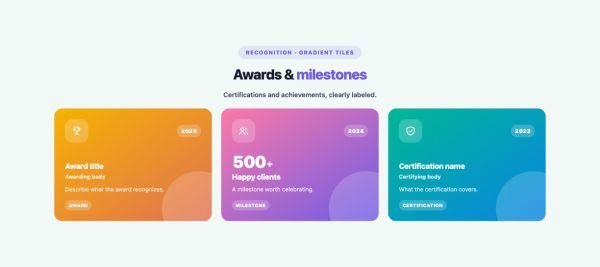 Stats 16 section — Achievements Grid · Gradient tiles