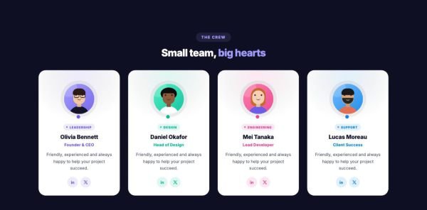 Team 03 section — Team · dark cards