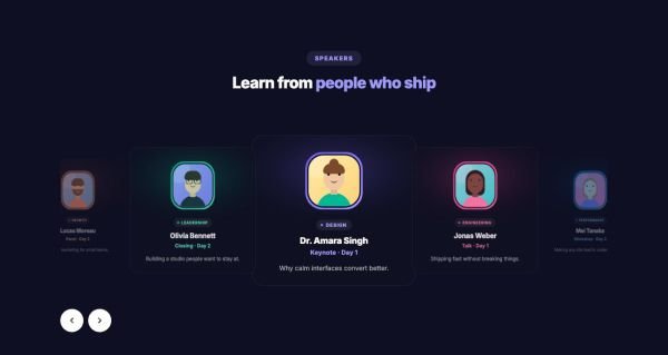 Team 12 section — Speakers · coverflow