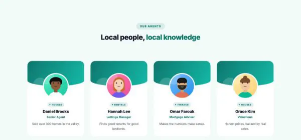 Team 13 section — Real estate agents · color band