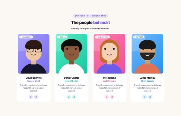 Team 14 section — Team Member Grid · 01 · Aurora Card