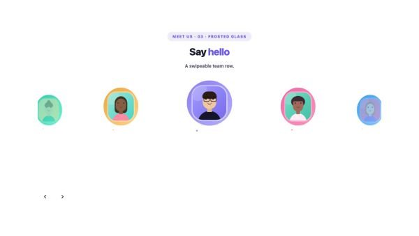 Team 17 section — Team Member Carousel · 03 · Frosted Glass