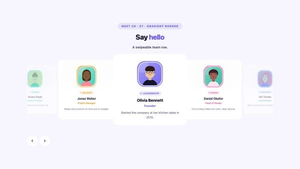 Team 18 section — Team Member Carousel · 07 · Gradient Border