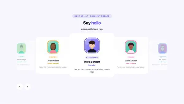 Team 18 section — Team Member Carousel · 07 · Gradient Border