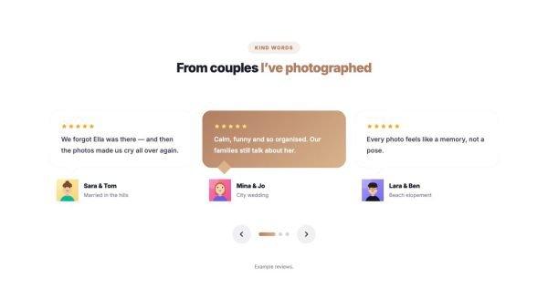 Testimonials 09 section — Couples’ kind words · bubbles