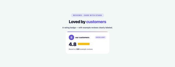 Testimonials 12 section — Review Badge · Card with stars