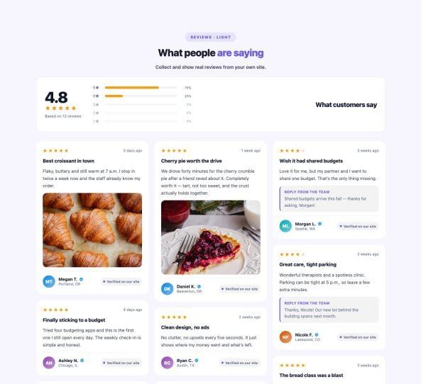 Testimonials 15 section — Reviews Wall · Light