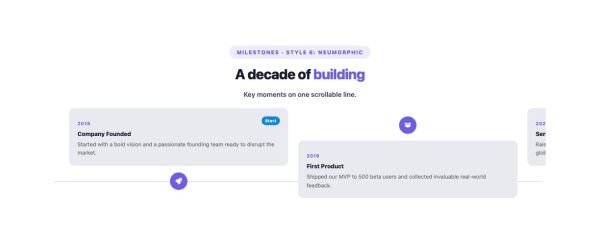 Timeline 13 section — Timeline Horizontal · Style 6: Neumorphic
