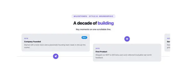 Timeline 13 section — Timeline Horizontal · Style 6: Neumorphic