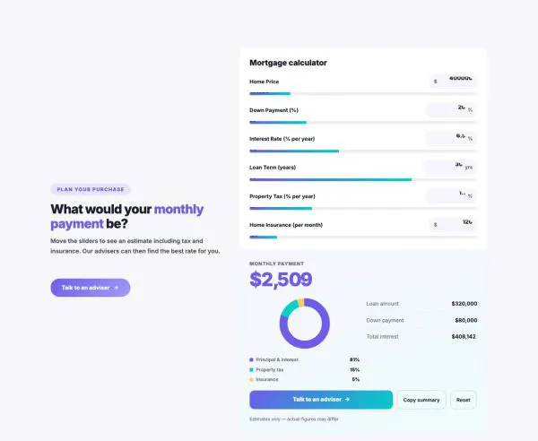 Tools 01 section — Mortgage calculator