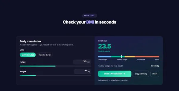Tools 02 section — BMI calculator · fitness