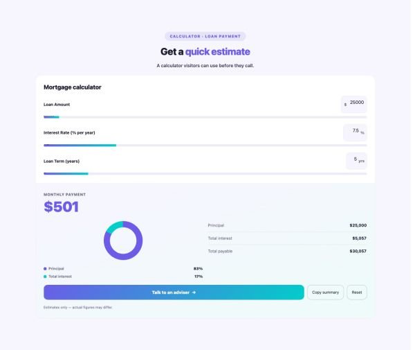 Tools 19 section — Calculator Builder · Loan payment