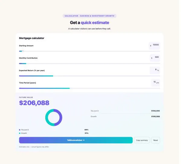 Tools 20 section — Calculator Builder · Savings & investment growth
