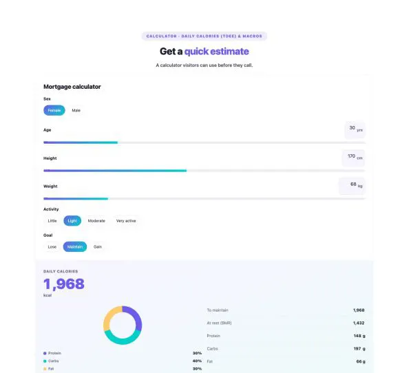 Tools 23 section — Calculator Builder · Daily calories (TDEE) & macros