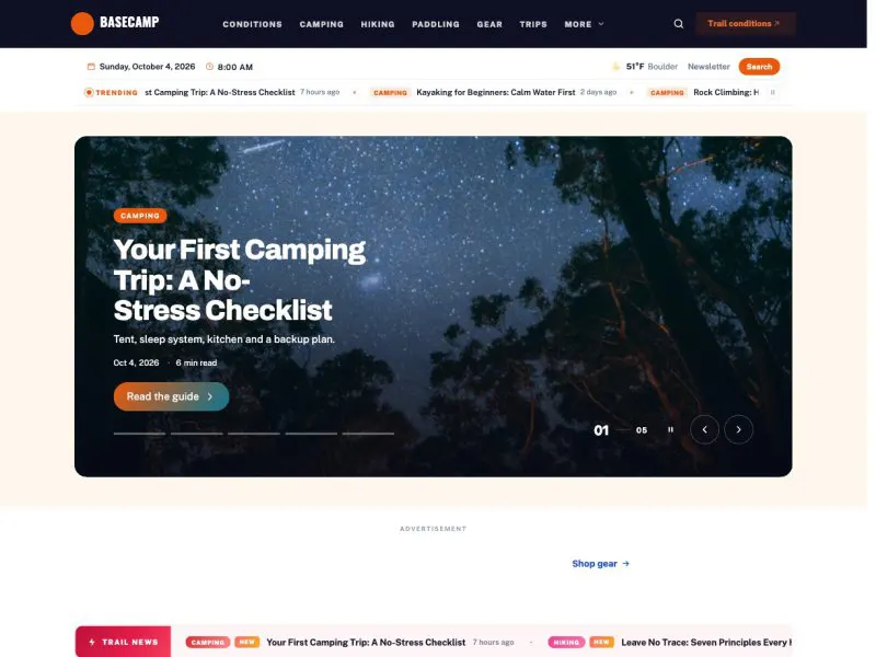 Basecamp — Outdoor Adventure Magazine demo website