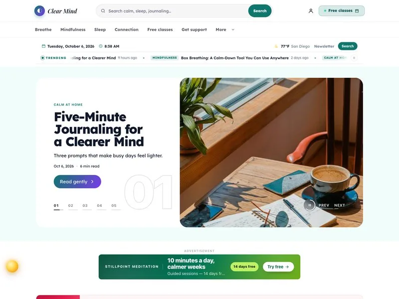 Clear Mind — Wellbeing Magazine demo website